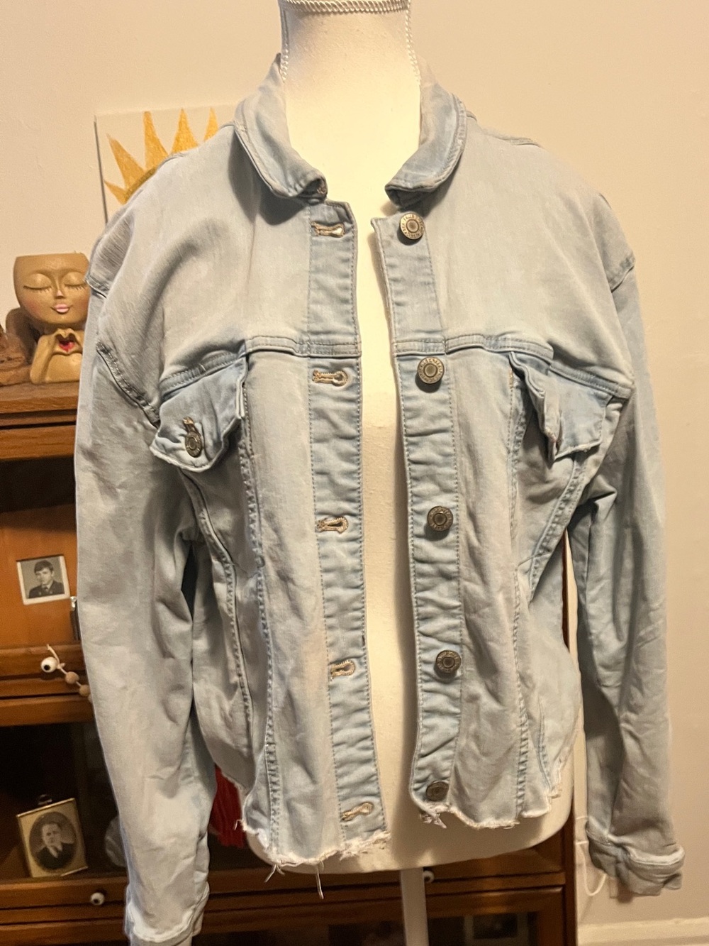 Fall Creek Light-Wash Denim Jean Jacket Plus Size 1X Raw Hem